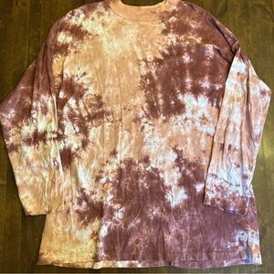 We The Free People Be Free Tie-Dye Oversized Long Sleeve Tee Shirt Large Coral